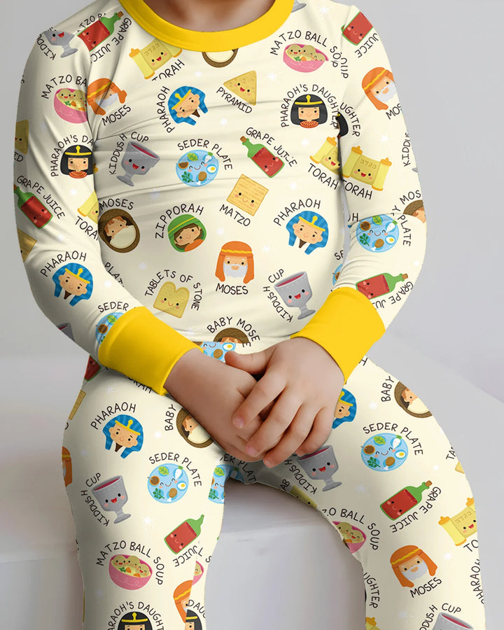Cute Passover Characters Bamboo Two Piece Long Sleeve Pajama Set