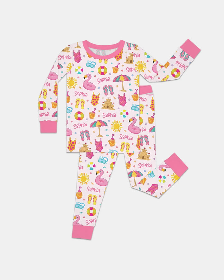 Custom Name Summer is Fun Bamboo Two Piece Long Sleeve Pajama Set