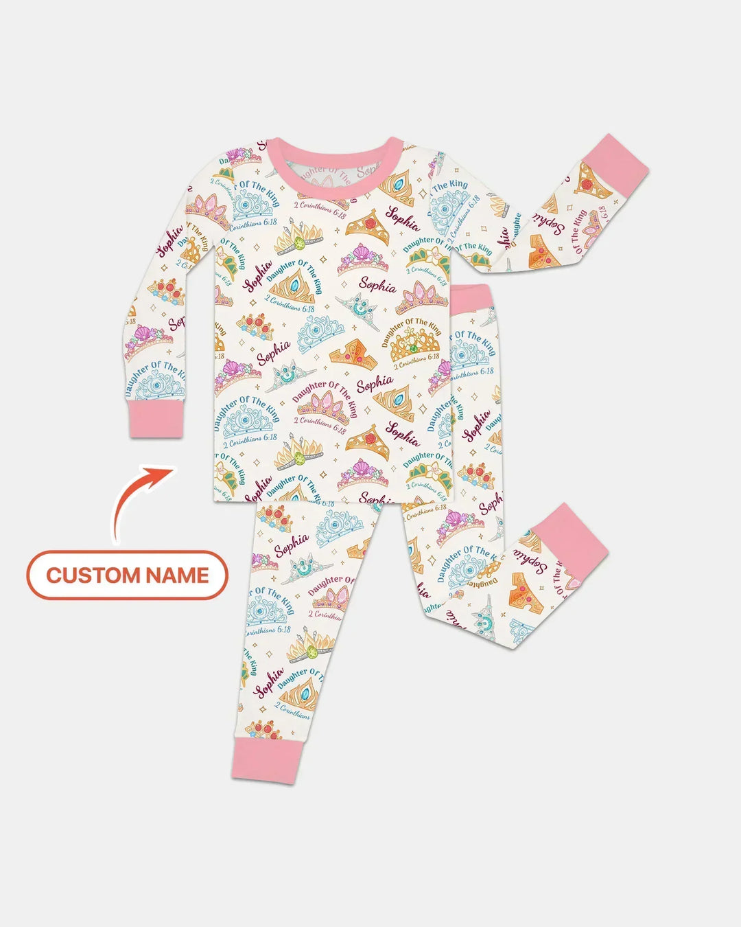 Daughter Of The King Custom Name Bamboo Two Piece Long Sleeve Pajama Set