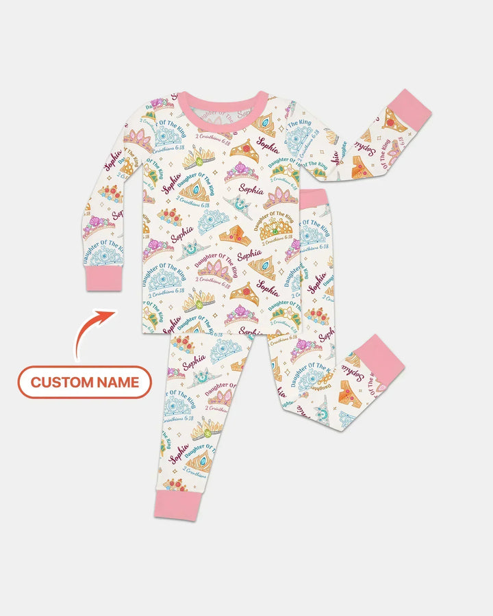 Daughter Of The King Custom Name Bamboo Two Piece Long Sleeve Pajama Set