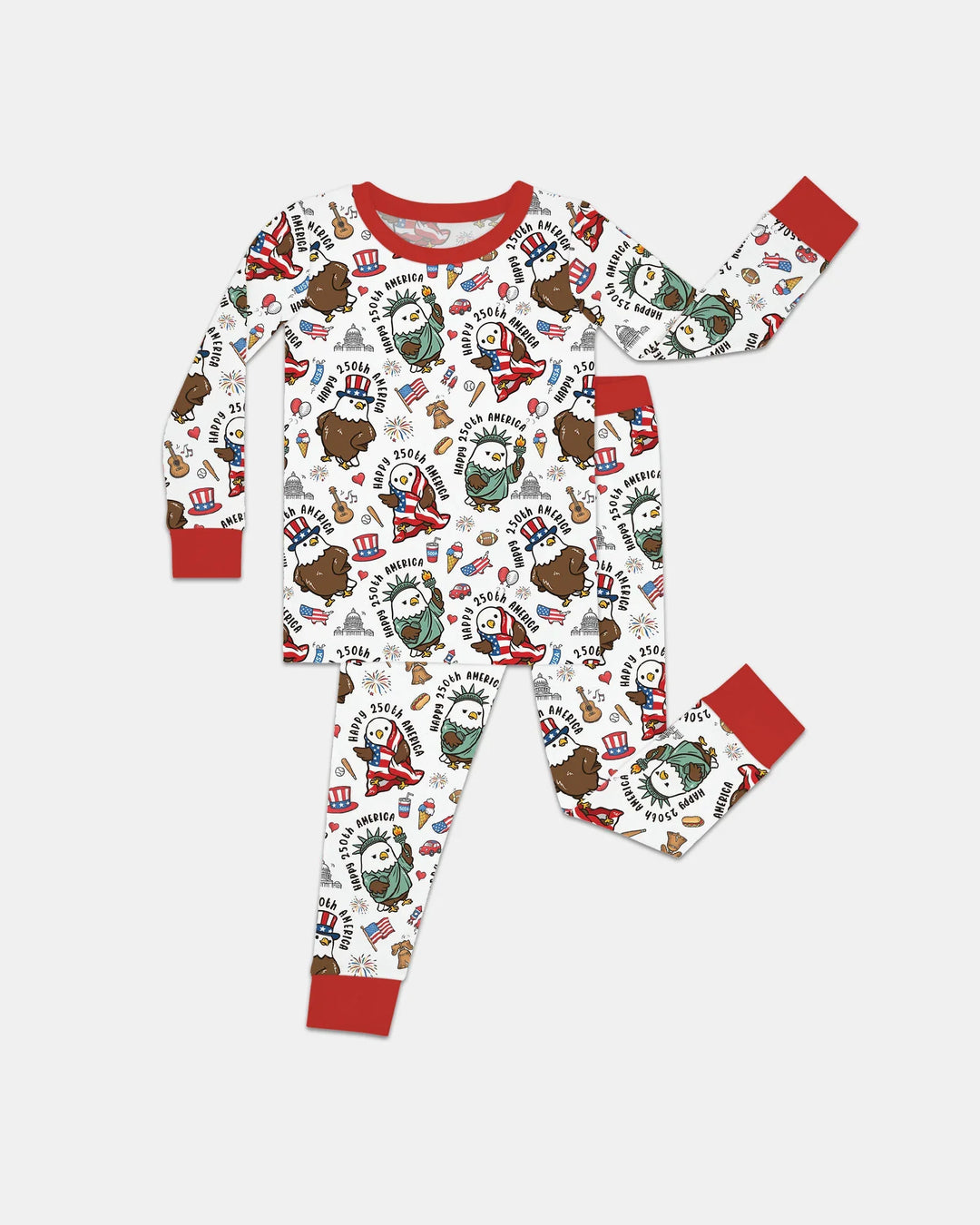Happy 250th America Cute Patriotic Eagles Family Matching Bamboo Two Piece Long Sleeve Pajama Set