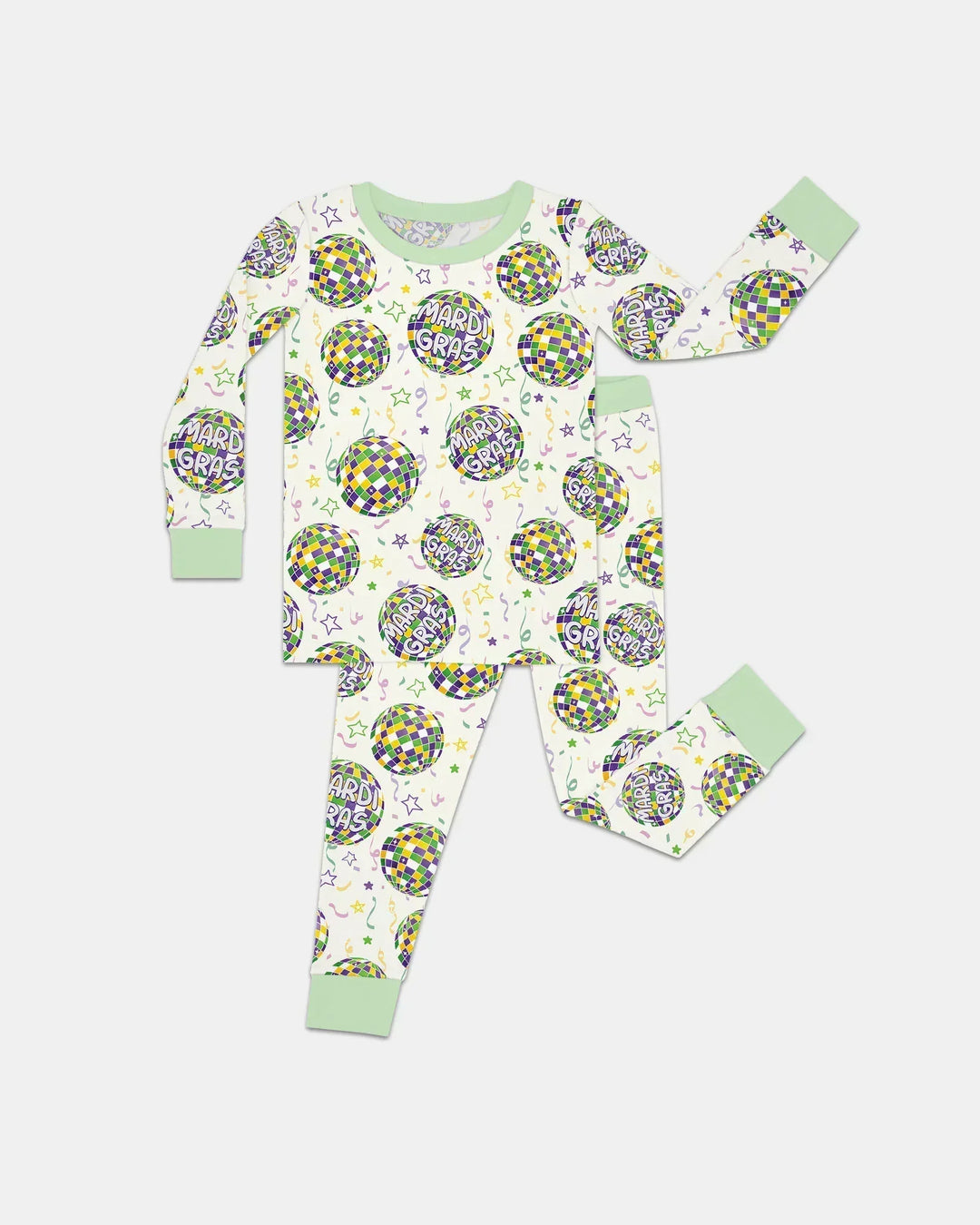 Mardi Gras Disco Ball Bamboo Two Piece Long Sleeve Pajama Set