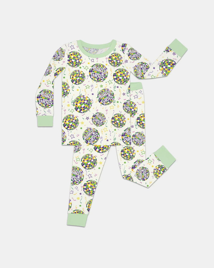 Mardi Gras Disco Ball Bamboo Two Piece Long Sleeve Pajama Set