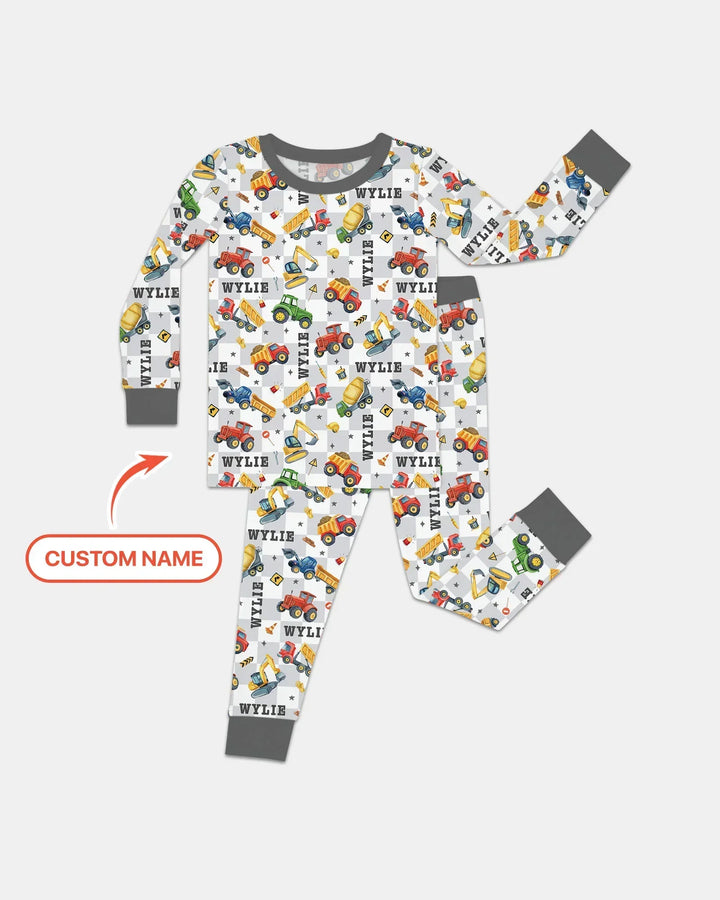 Under Construction Custom Name Bamboo Two Piece Long Sleeve Pajama Set