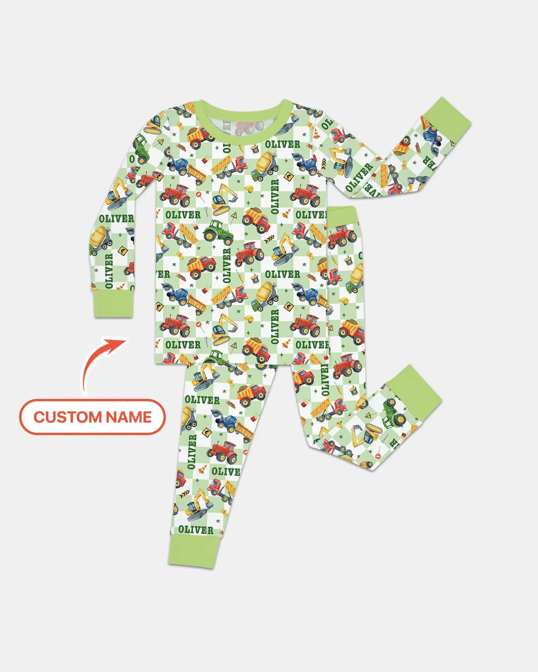 Under Construction Custom Name Bamboo Two Piece Long Sleeve Pajama Set