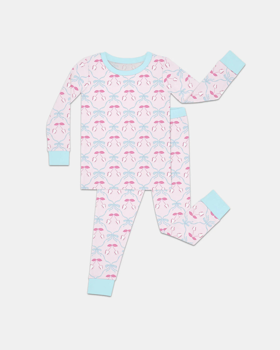 Cherry Baseball Softball Mom and Girl Matching Bamboo Two Piece Long Sleeve Pajama Set