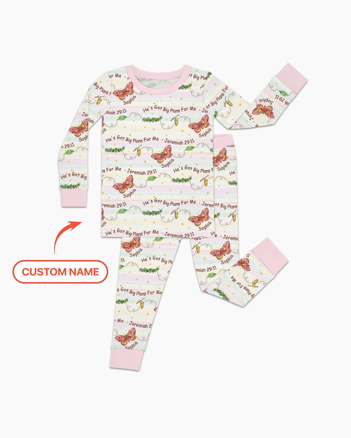 Custom Name He's Got Big Plans For Me  Bamboo Two Piece Long Sleeve Pajama Set