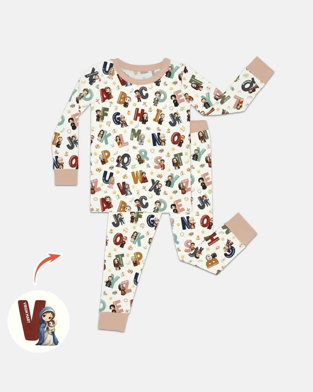 Catholic Saint ABCs Bamboo Two Piece Long Sleeve Pajama Set