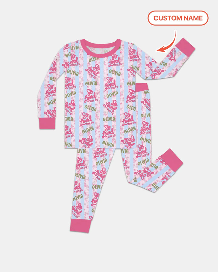 So Loved Custom Name Bamboo Two Piece Long Sleeve Pajama Set