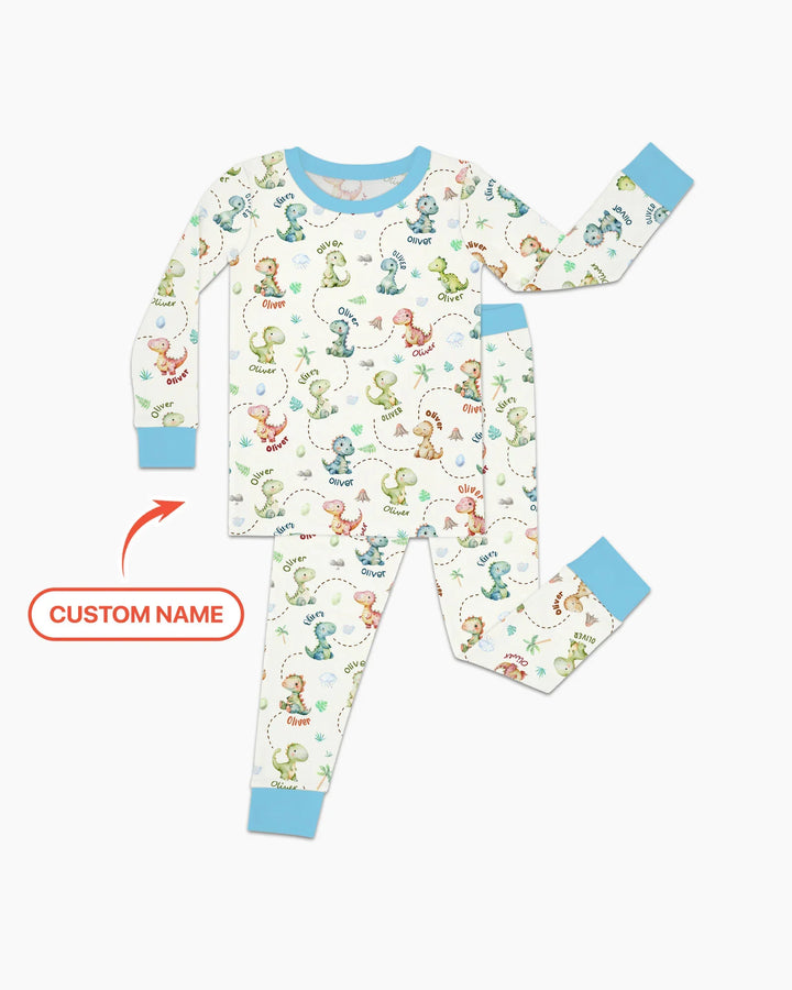 Personalized Dino Friends Bamboo Two Piece Long Sleeve Pajama Set