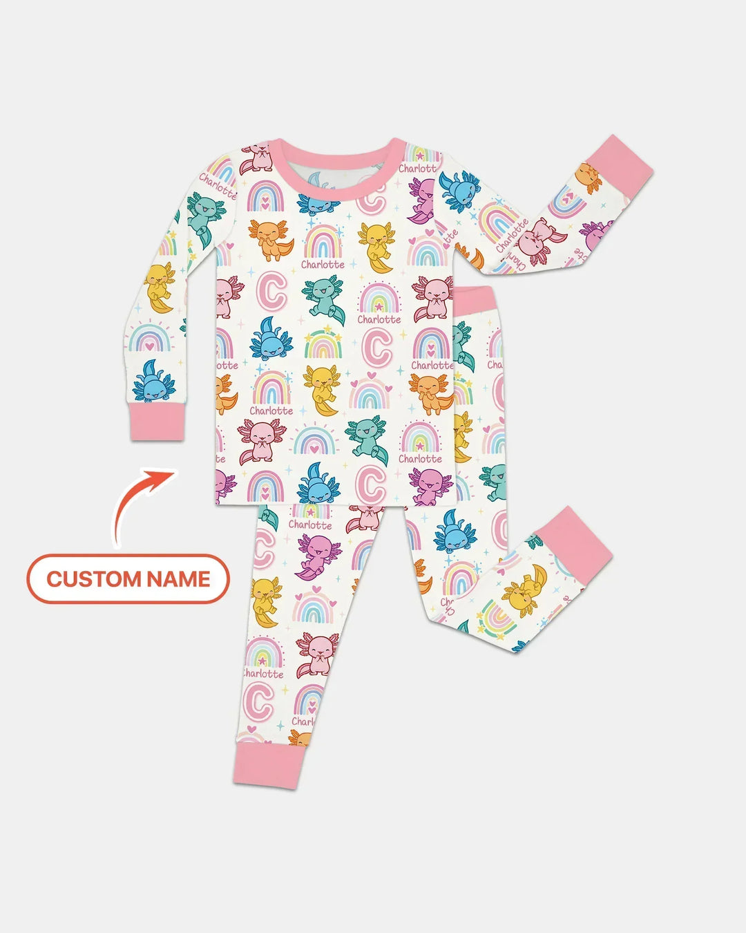 Axololt Custom Name Bamboo Two Piece Long Sleeve Pajama Set