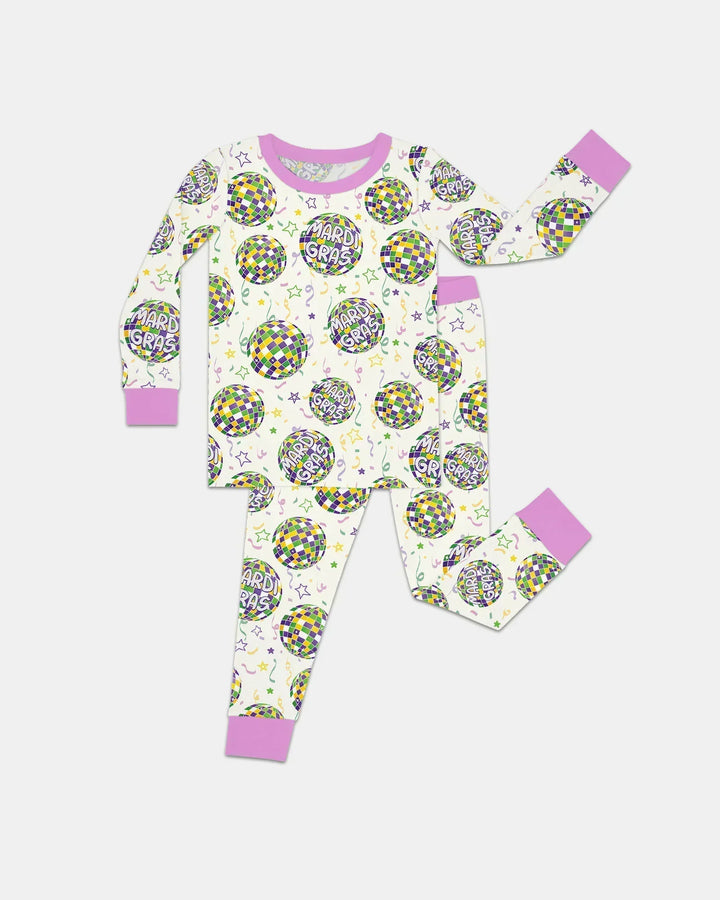 Mardi Gras Disco Ball Bamboo Two Piece Long Sleeve Pajama Set