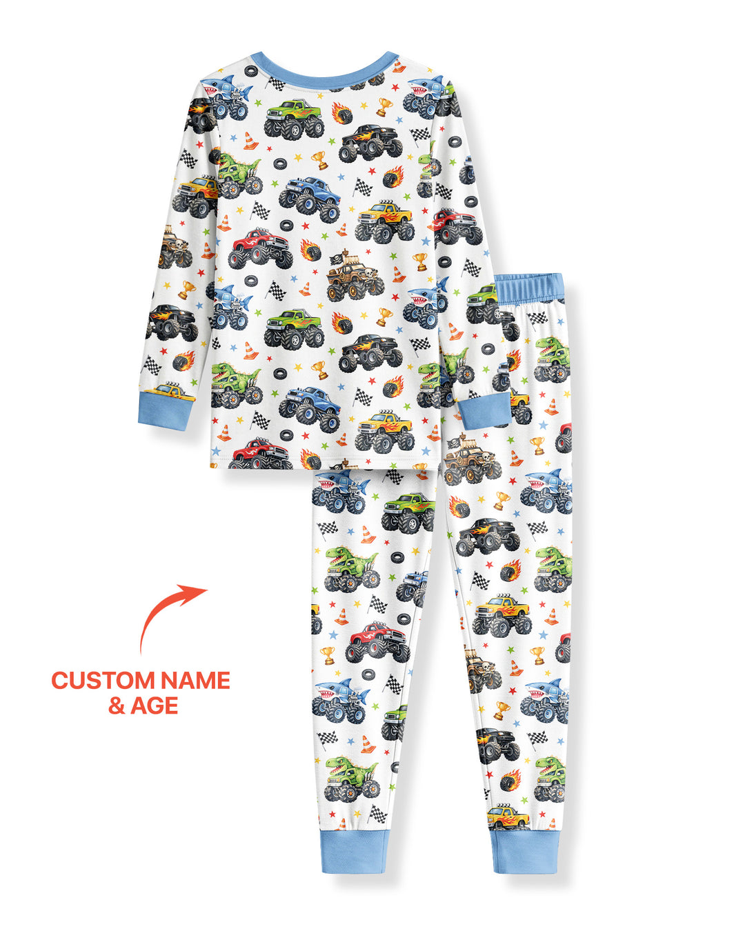 Personalized Monster Trucks Birthday Boy Bamboo Two Piece Long Sleeve Pajama Set