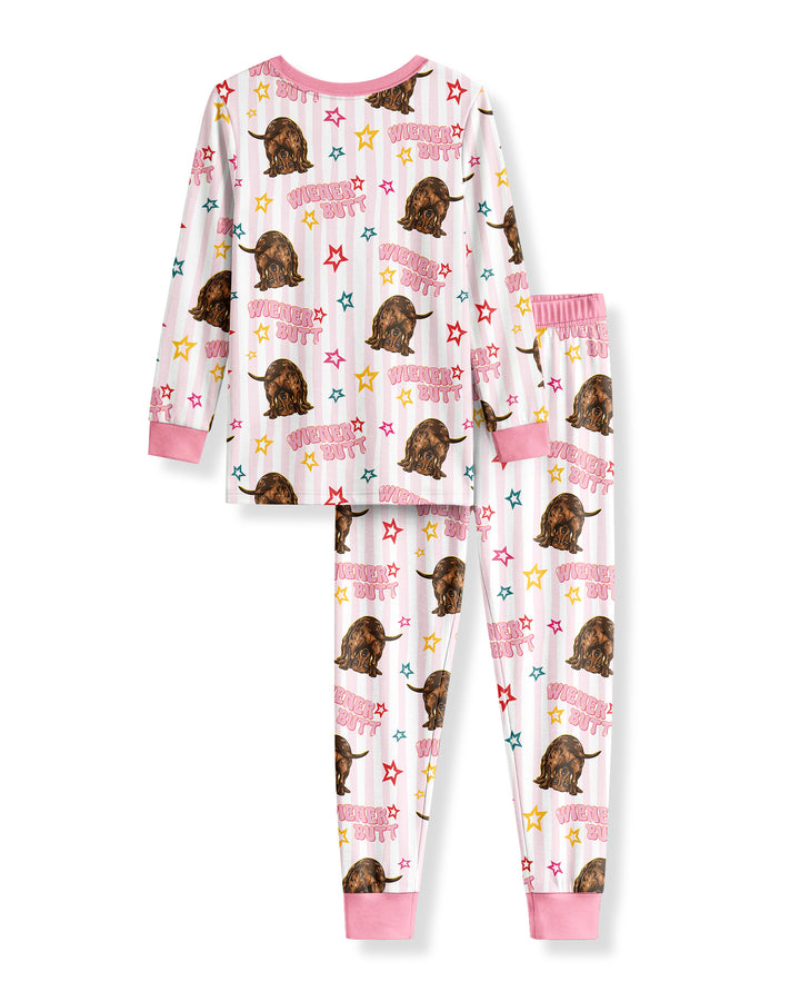 Guess What? Wiener Butt! Bamboo Two Piece Long Sleeve Pajama Set
