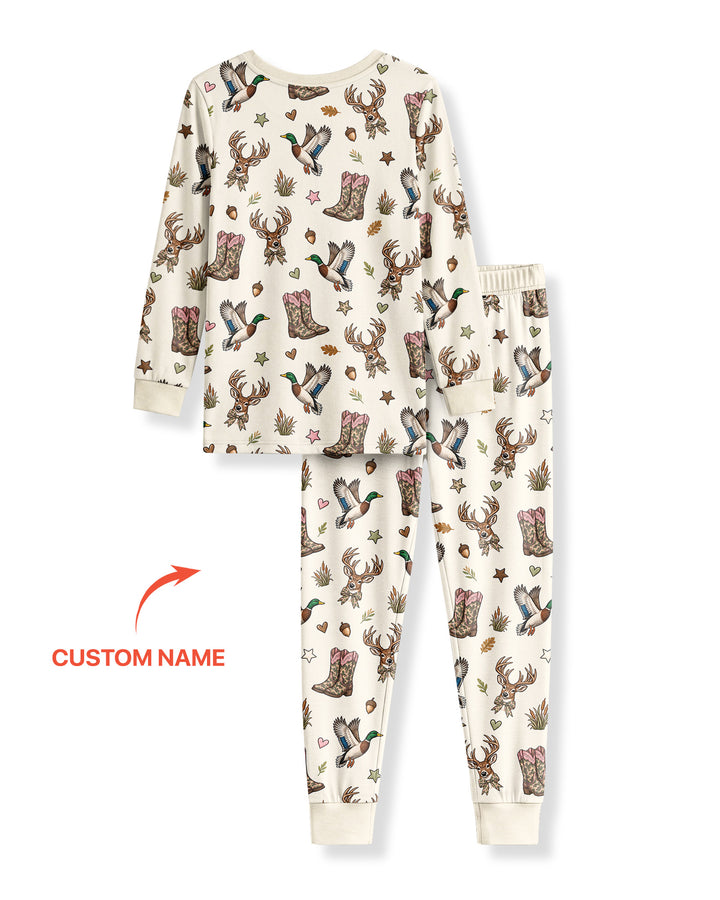 Custom Name Preppy Camo Bow  Bamboo Two Piece Long Sleeve Pajama Set