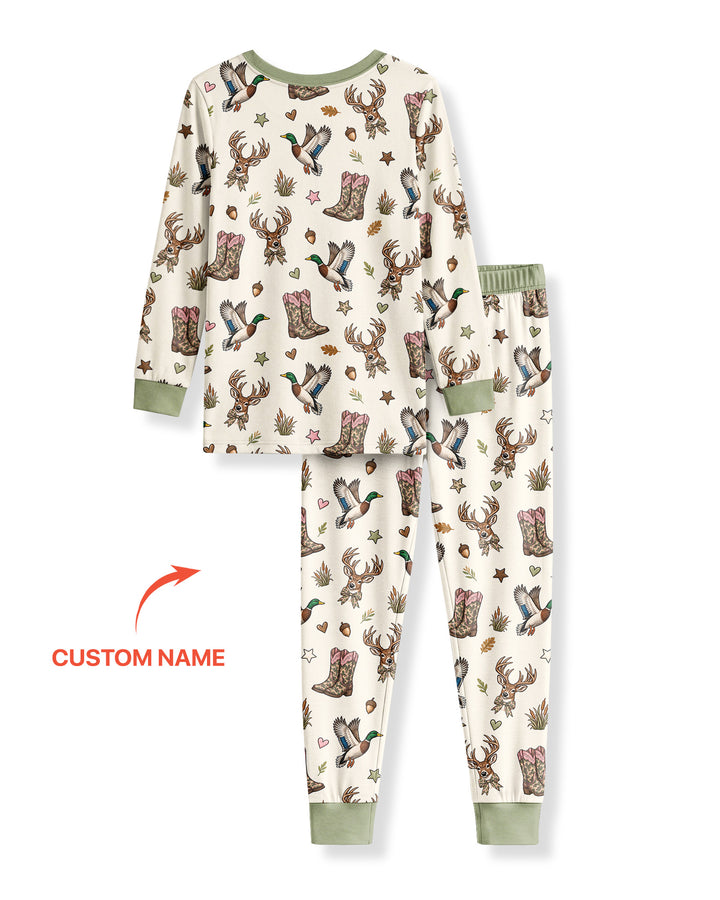 Custom Name Preppy Camo Bow  Bamboo Two Piece Long Sleeve Pajama Set
