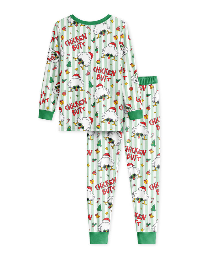 Guess What Chicken Butt Christmas Bamboo Two Piece Long Sleeve Pajama Set