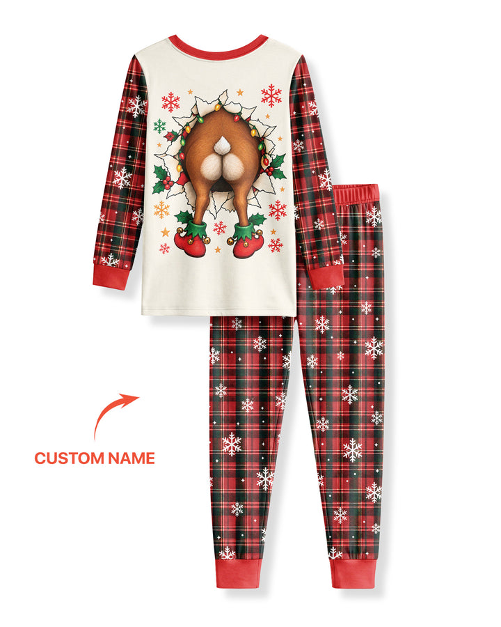 Cute Reindeer in Santa Hat Bamboo Two Piece Long Sleeve Pajama Set