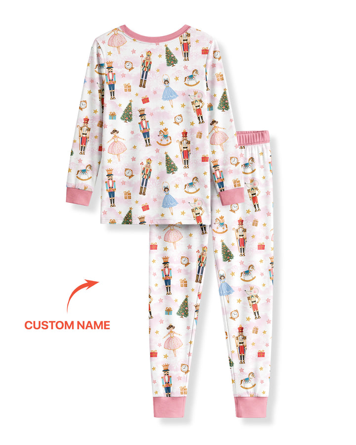 Nutcracker And Ballerina Custom Name Bamboo Two Piece Long Sleeve Pajama Set