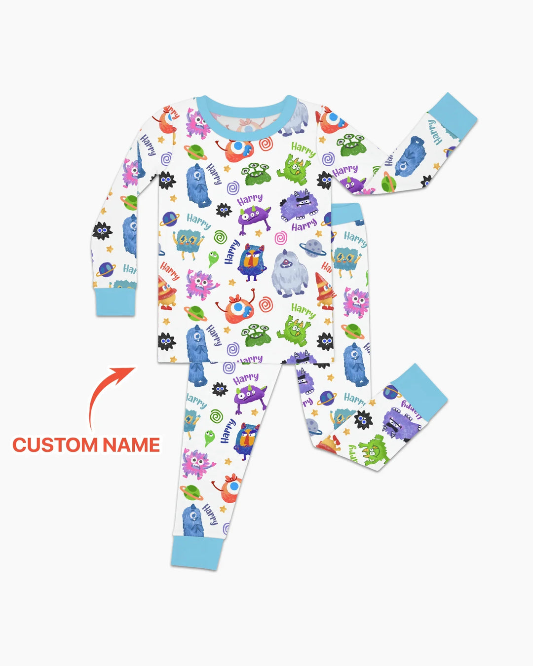 Monster Mash Crew Custom Name Bamboo Two Piece Long Sleeve Pajama Set