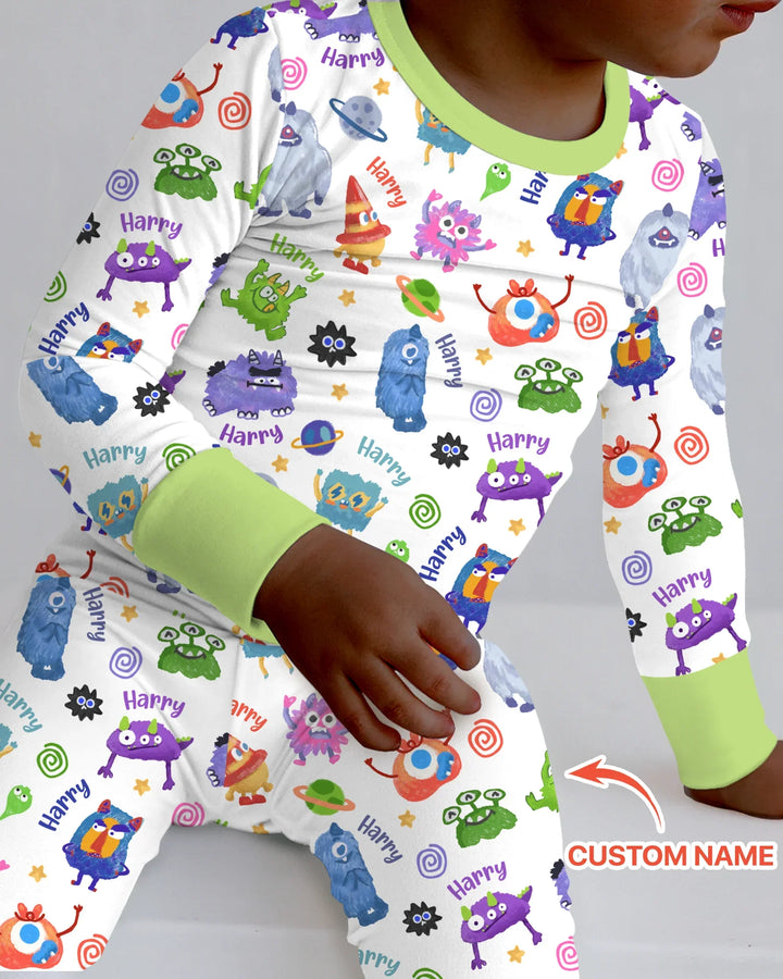 Monster Mash Crew Custom Name Bamboo Two Piece Long Sleeve Pajama Set