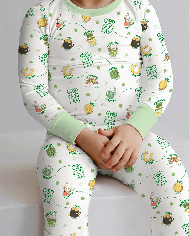 St Patrick's Day God Says I Am Bamboo Two Piece Long Sleeve Pajama Set