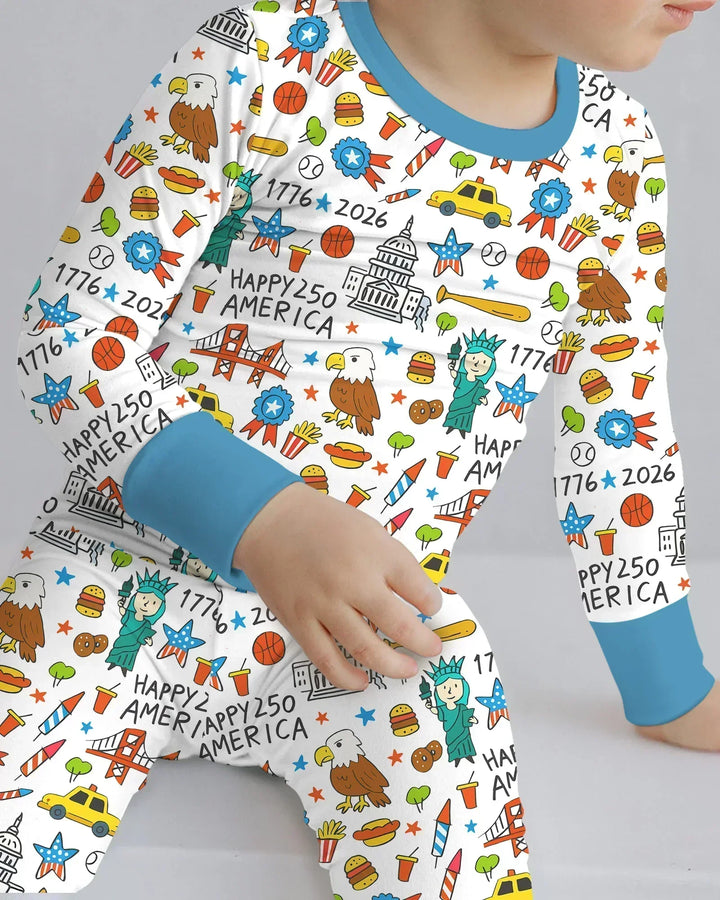 Happy 250 America 7626 Bamboo Two Piece Long Sleeve Pajama Set