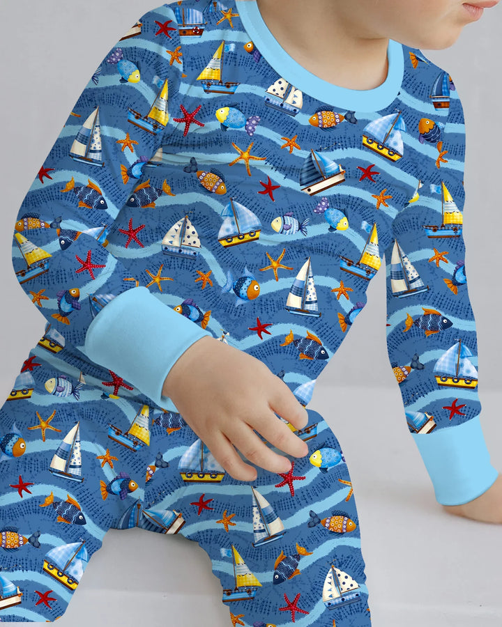 Blue Sail La Vie Family Matching Bamboo Two Piece Long Sleeve Pajama Set