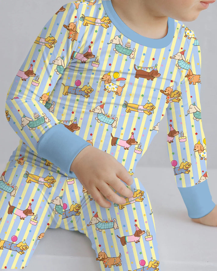 Custom Name Birthday Dachshund Bamboo Two Piece Long Sleeve Pajama Set