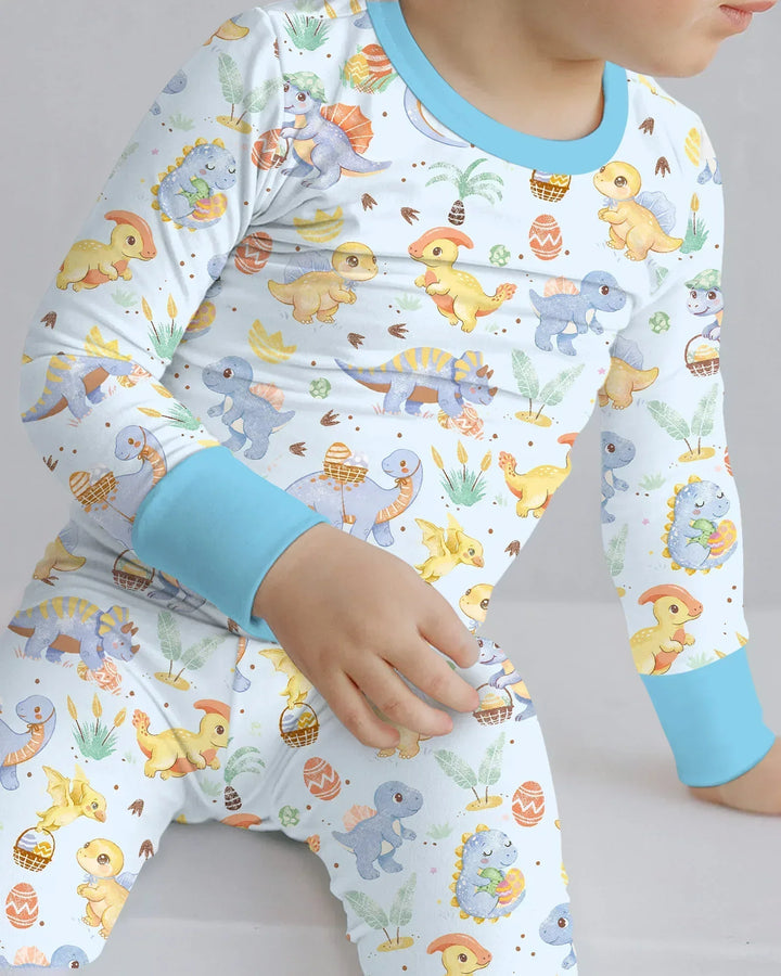 Dino Easter Bamboo Two Piece Long Sleeve Pajama Set