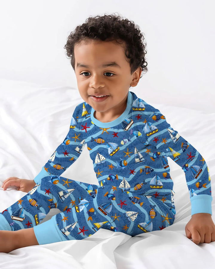 Blue Sail La Vie Family Matching Bamboo Two Piece Long Sleeve Pajama Set