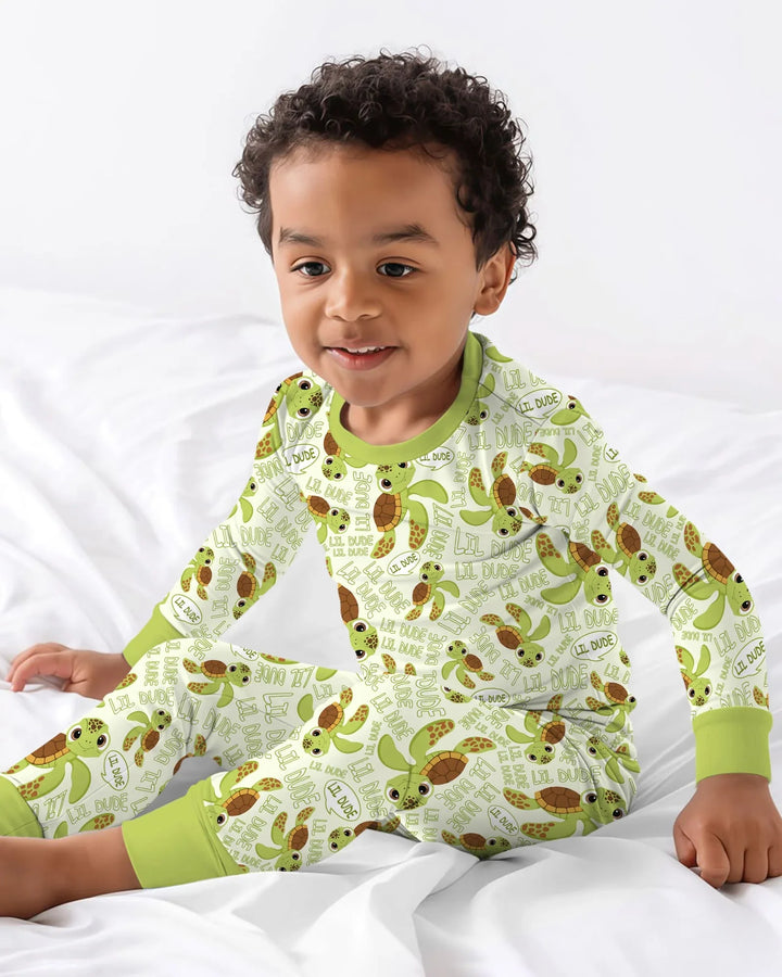 Father and Son Turtle Bamboo Two Piece Long Sleeve Pajama Set