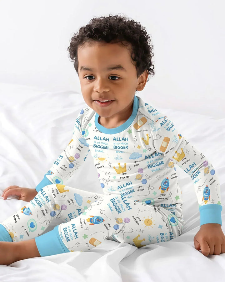 "Allah Is So Much Bigger Than..." Family Matching Bamboo Two Piece Long Sleeve Pajama Set