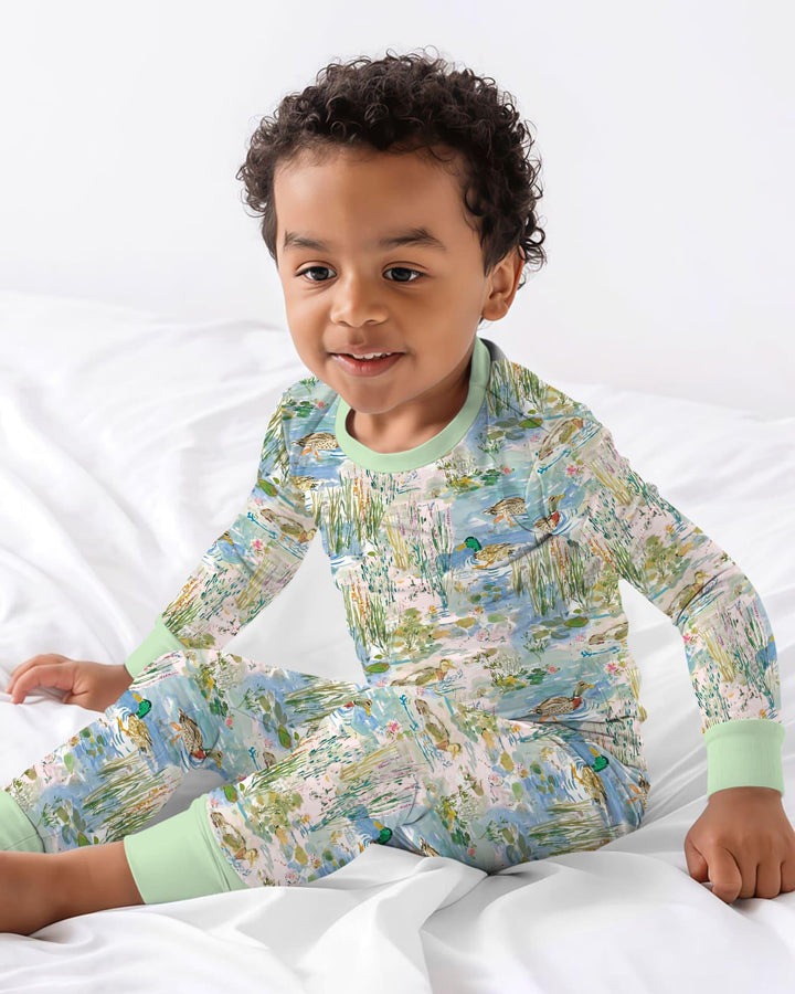 Watercolor Mallard Duck Bamboo Two Piece Long Sleeve Pajama Set