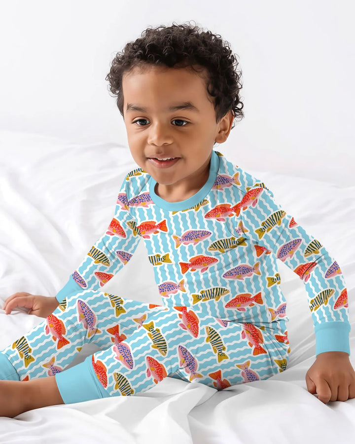 Preppy Fish Crew Bamboo Two Piece Long Sleeve Pajama Set