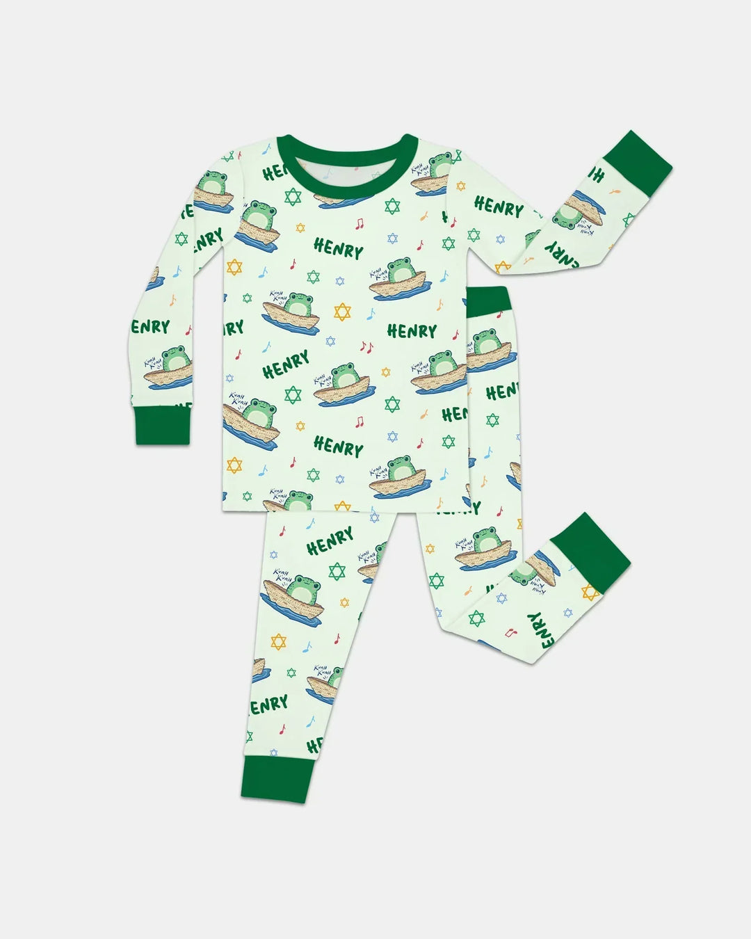 Frogs Here, Frogs There Passover Custom Name Bamboo Two Piece Long Sleeve Pajama Set
