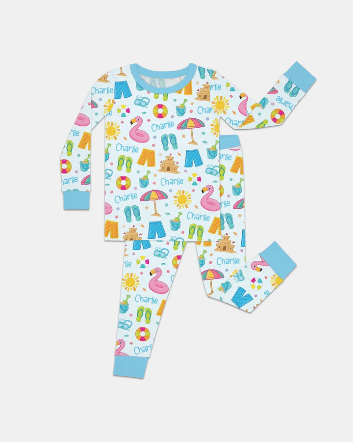 Custom Name Summer is Fun Bamboo Two Piece Long Sleeve Pajama Set