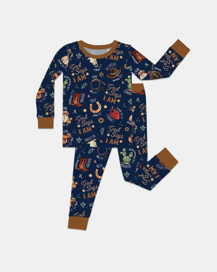 God Says I Am Western Faith Bamboo Two Piece Long Sleeve Pajama Set
