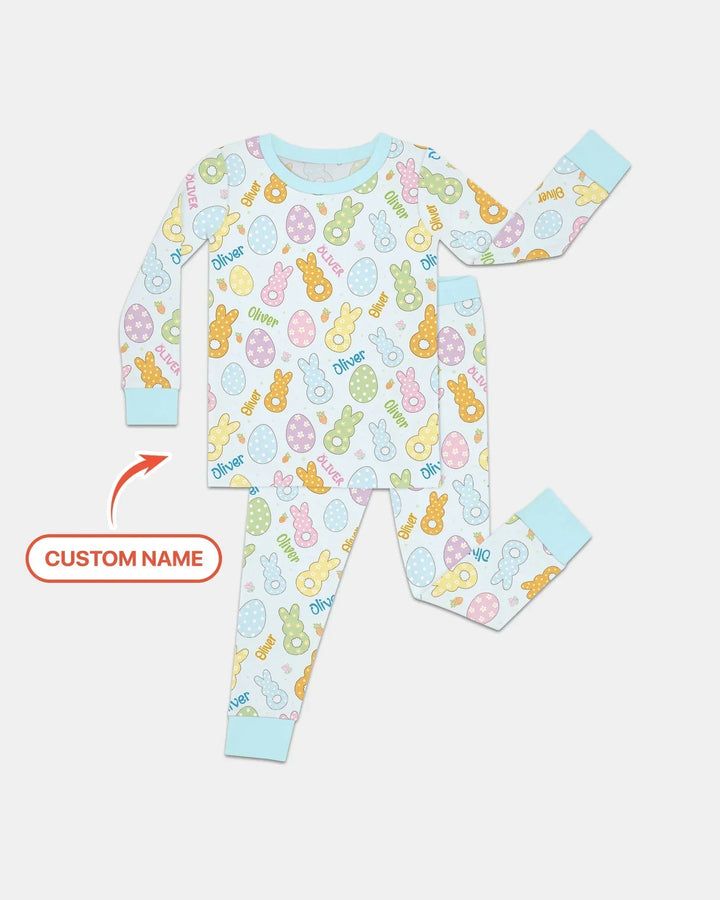 Custom Name Spring Pastel Easter Bamboo Two Piece Long Sleeve Pajama Set