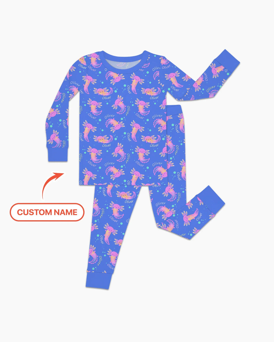 Axolotl Glow Custom Name Bamboo Two Piece Long Sleeve Pajama Set