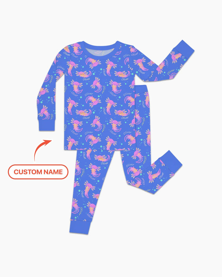 Axolotl Glow Custom Name Bamboo Two Piece Long Sleeve Pajama Set