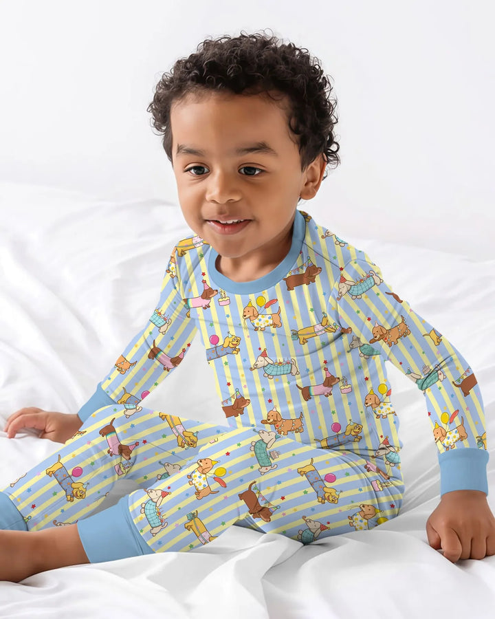 Custom Name Birthday Dachshund Bamboo Two Piece Long Sleeve Pajama Set