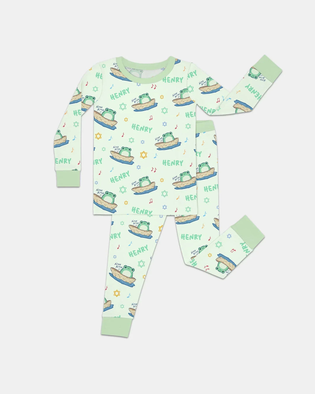 Frogs Here, Frogs There Passover Custom Name Bamboo Two Piece Long Sleeve Pajama Set
