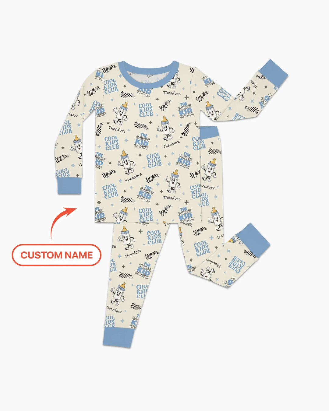 Custom Name Cool Club Daddy & Me Matching Bamboo Two Piece Long Sleeve Pajama Set