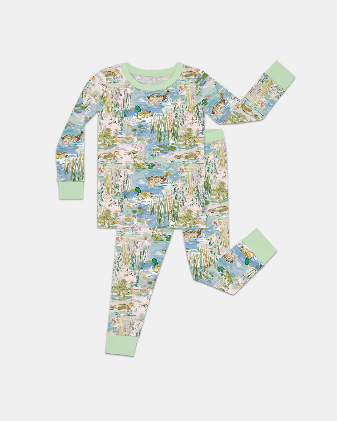 Watercolor Mallard Duck Bamboo Two Piece Long Sleeve Pajama Set