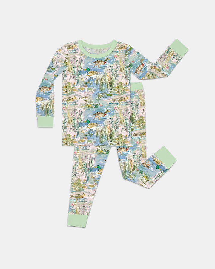 Watercolor Mallard Duck Bamboo Two Piece Long Sleeve Pajama Set
