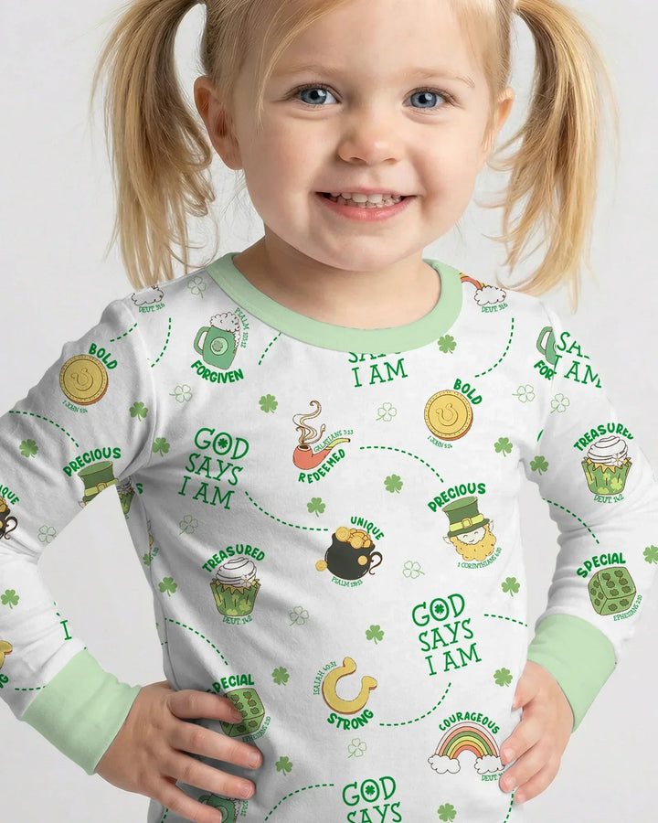 St Patrick's Day God Says I Am Bamboo Two Piece Long Sleeve Pajama Set
