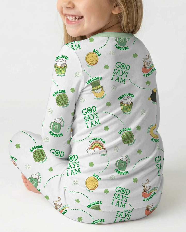 St Patrick's Day God Says I Am Bamboo Two Piece Long Sleeve Pajama Set