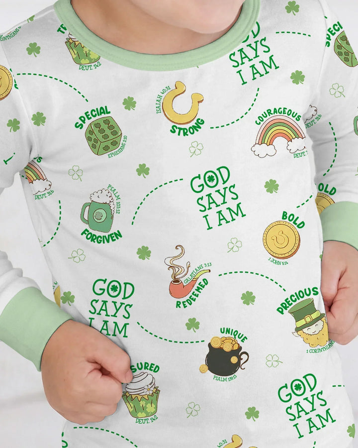 St Patrick's Day God Says I Am Bamboo Two Piece Long Sleeve Pajama Set