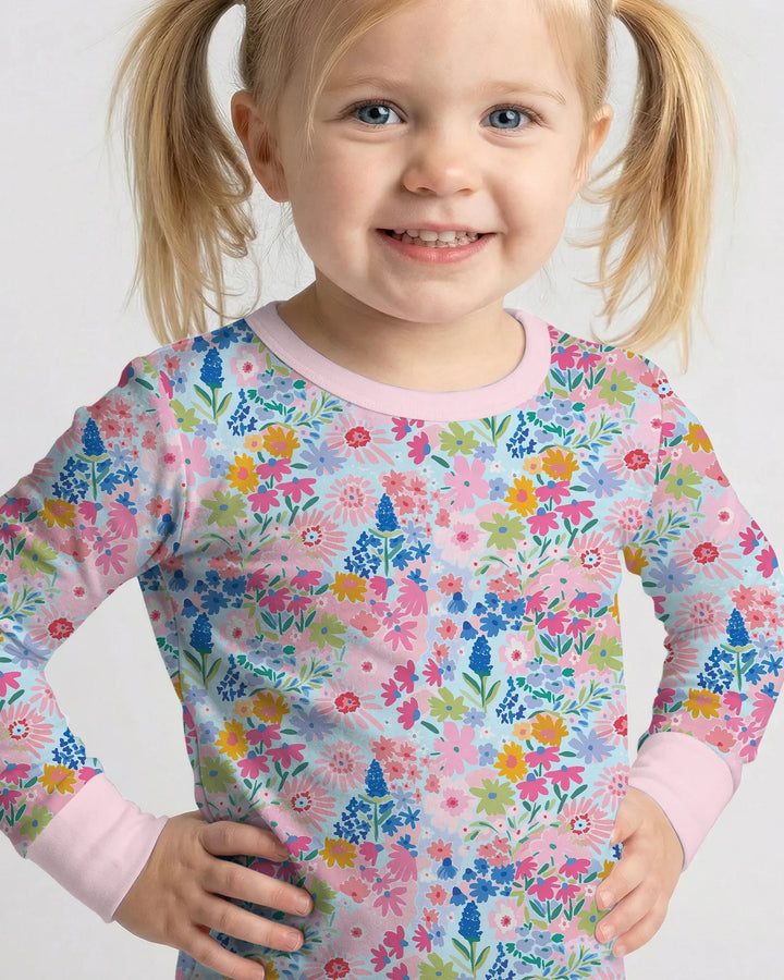 Little Flower Garden Matching Bamboo Two Piece Long Sleeve Pajama Set